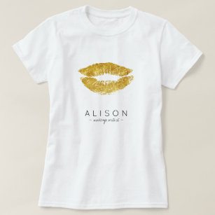 Makeup artist and salon name gold lips script T-Shirt