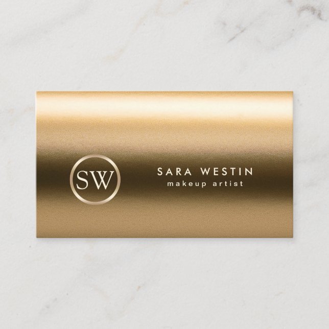 Makeup Artist Beauty Fashion Style Gold Monogram Business Card (Front)