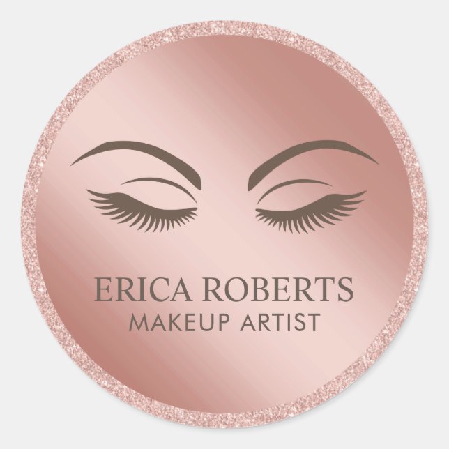 Makeup Artist Beauty Girl Rose Gold Glitter Classic Round Sticker (Front)