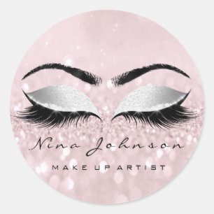 Makeup Artist Beauty Grey Pink Eye Glitter Lashes Classic Round Sticker