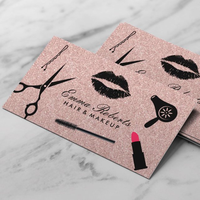Makeup Artist Beauty Hair Salon Rose Gold Glitter Business Card (Creator Uploaded)