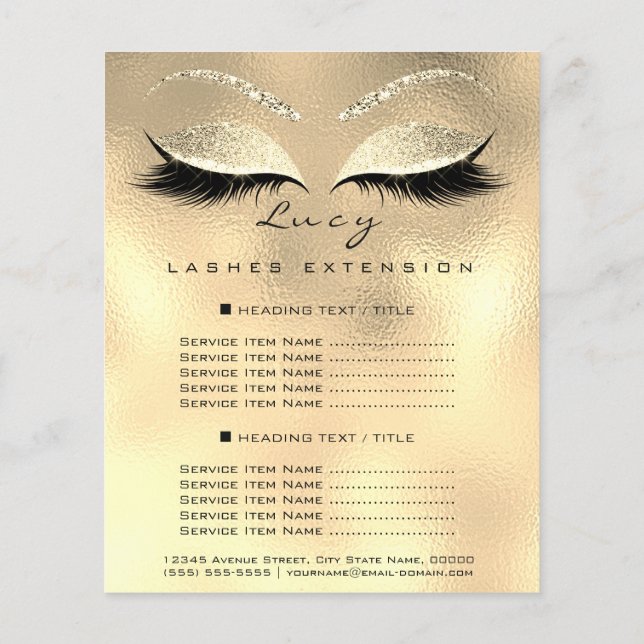 Makeup Artist Beauty Lash Glitter Price List Gold Flyer (Back)