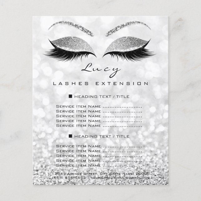 Makeup Artist Beauty Lash Glitter Price List Gray2 Flyer (Front)