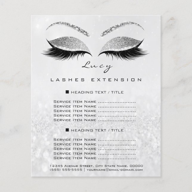 Makeup Artist Beauty Lash Glitter Price List Grey Flyer (Front)