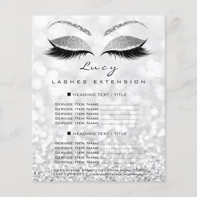 Makeup Artist Beauty Lash Glitter Price List Lucy Flyer (Front)