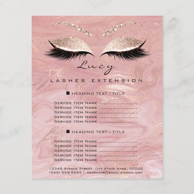Makeup Artist Beauty Lash Glitter Price List Marbl Flyer (Back)