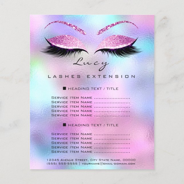 Makeup Artist Beauty Lash Glitter Price List Ombre Flyer (Back)