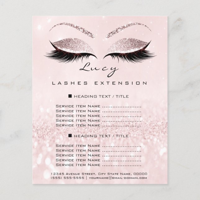 Makeup Artist Beauty Lash Glitter Price List Pink Flyer (Back)