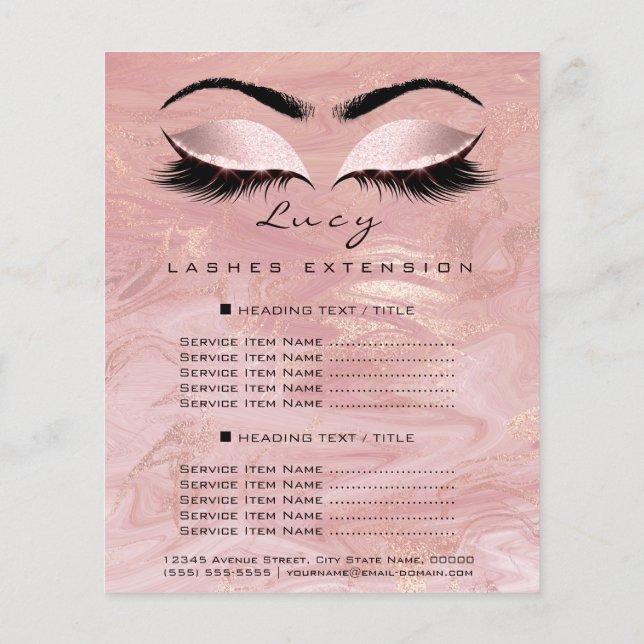 Makeup Artist Beauty Lash Glitter Price List Spark Flyer (Back)