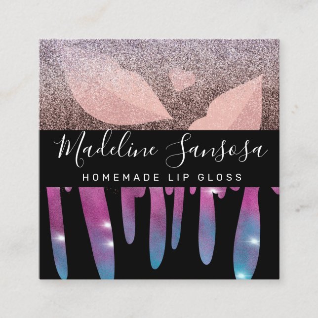 Makeup Artist Beauty Lip Glitter Dripping Square Business Card (Front)