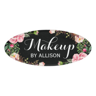 Makeup Artist Beauty Salon Classy Floral Wrapped Name Tag