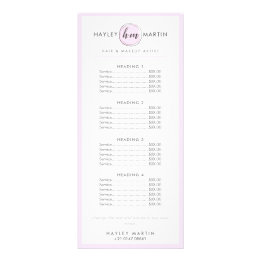 Makeup Artist Beauty Salon Elegant Pink Price List Rack Card
