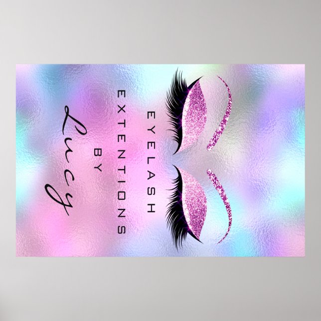 Makeup Artist Beauty Salon Eyebrow Pink Glitter Poster (Front)
