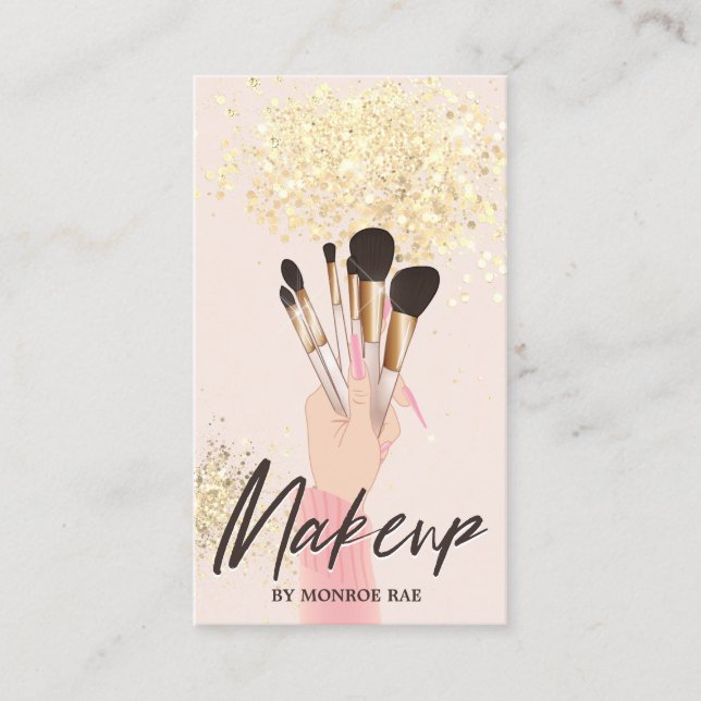 Makeup Artist Beauty Salon Glam Pink Gold Cream Business Card (Front)