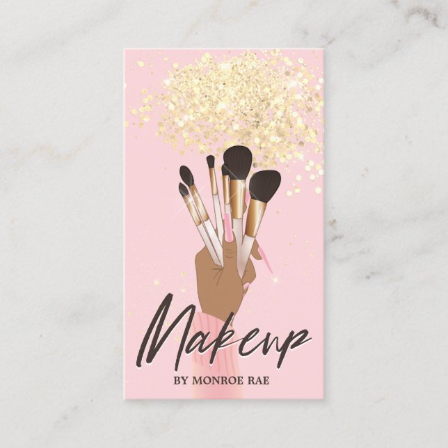 Makeup Artist Beauty Salon Glam Pink Gold glitter Business Card (Front)