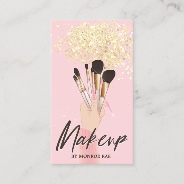 Makeup Artist Beauty Salon Glam Pink Gold glitter  Business Card (Front)