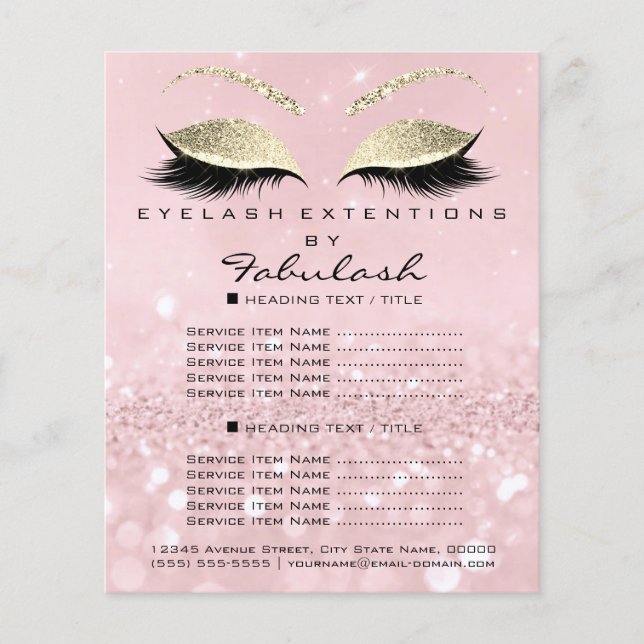 Makeup Artist Beauty Salon Glitter Flyer Pink Gold (Front)