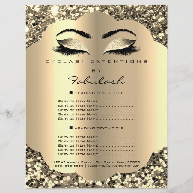 Makeup Artist Beauty Salon Glitter Flyer Prices (Front)