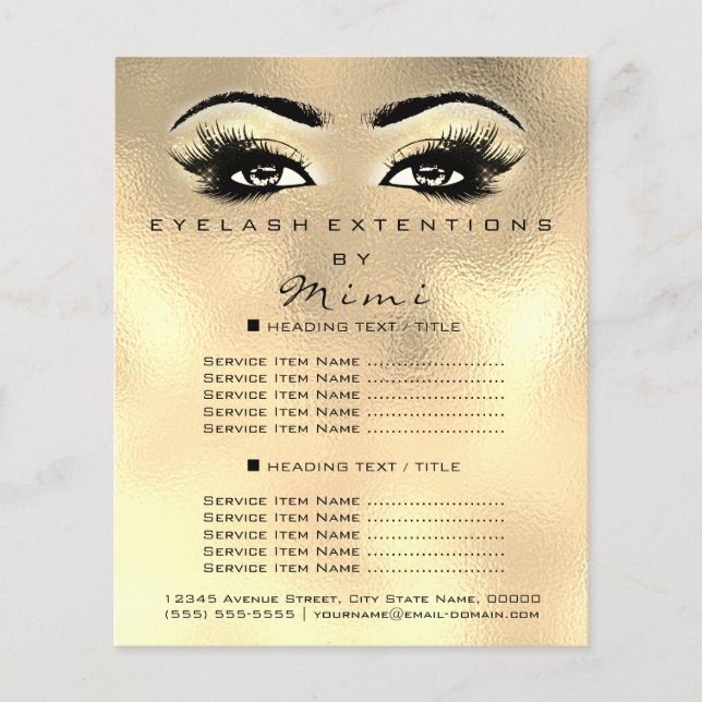 Makeup Artist Beauty Salon Lashes Flyer Faux Gold (Front)
