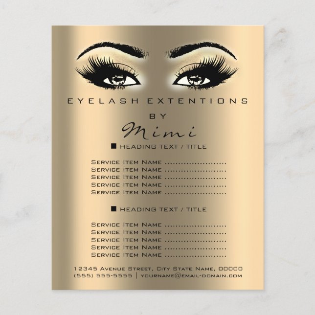Makeup Artist Beauty Salon Lashes Flyer Price Gold (Front)