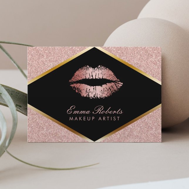 Makeup Artist Beauty Salon Lips Rose Gold Glitter Business Card (Creator Uploaded)