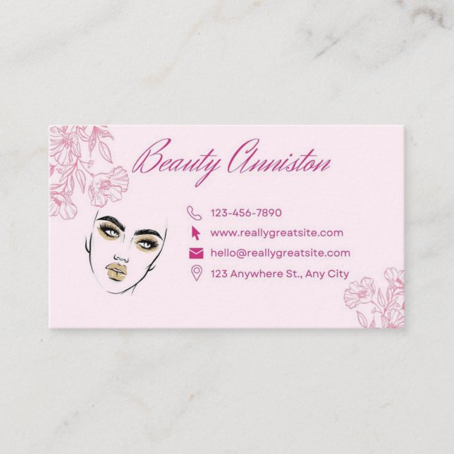  Makeup artist Beauty Salon, Pink Design Beauty Business Card (Front)