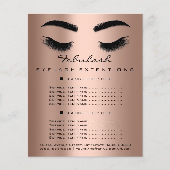 Makeup Artist Beauty Salon Price List Skinny Rose Flyer (Front)