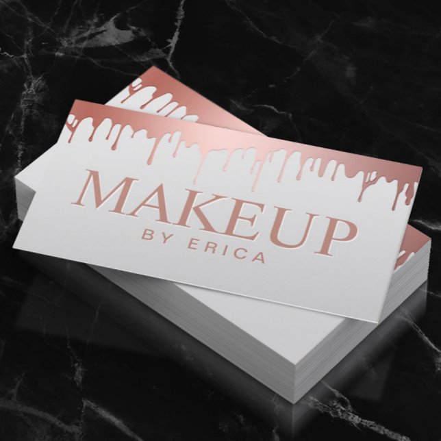 Makeup Artist Beauty Salon Rose Gold Drips Business Card (Creator Uploaded)