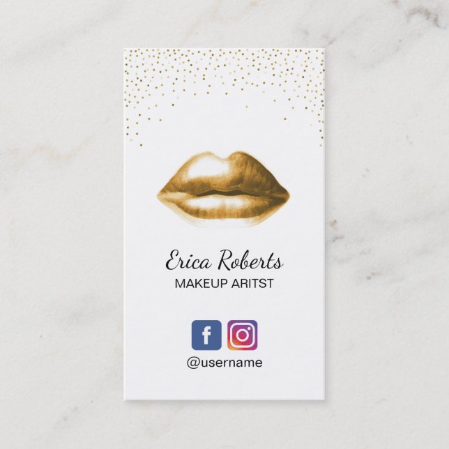 Makeup Artist Beauty Salon Trendy Gold Lips Business Card (Front)