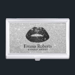 Makeup Artist Black Glitter Lips Modern Silver Business Card Holder<br><div class="desc">Makeup Artist Black Glitter Lips Modern Silver Beauty Salon Business Card Holder.</div>