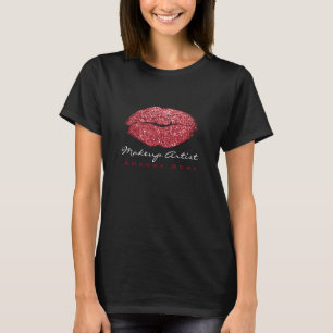 Makeup Artist Black Kiss Lips Red Rose Glitter T-Shirt