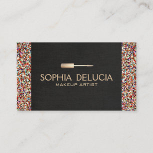 Makeup Artist Black Linen, Gold Foil & Glitter Business Card