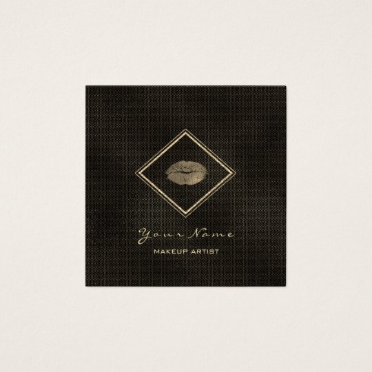 Makeup Artist Black Lips Black Sepia Gold Mesh Square Business Card