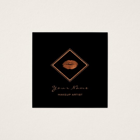 Makeup Artist Black Lips Copper Rose Gold Frame1 Square Business Card