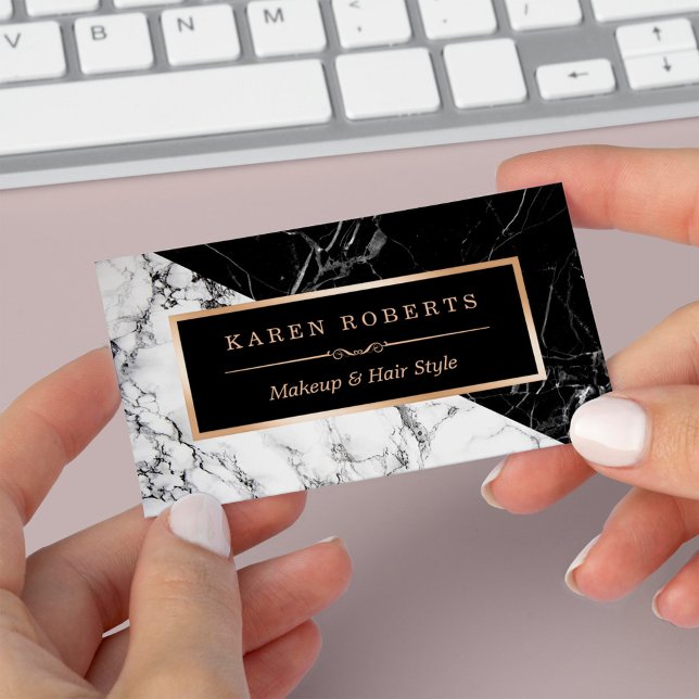 Makeup Artist Black White Marble Stunning Look Business Card (Creator Uploaded)