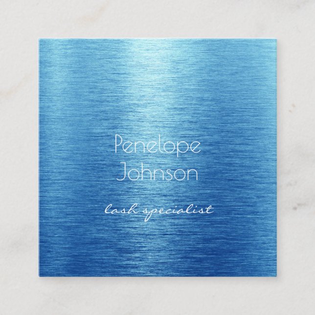 Makeup Artist Blue Brushed Metal Glam Square Business Card (Front)