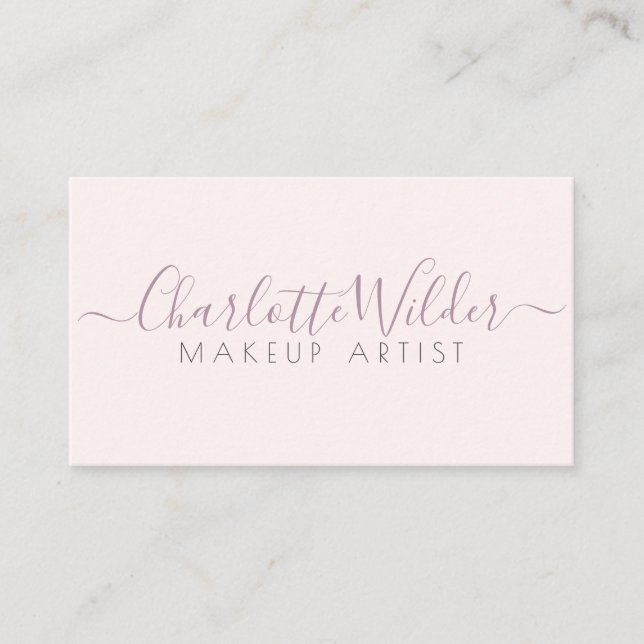 Makeup Artist Blush Pink Signature Script Business Card (Front)