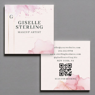 Makeup Artist Blush Pink Watercolor QR Code Square Business Card