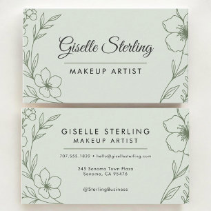 Makeup Artist Botanical Sage Green Modern Business Card