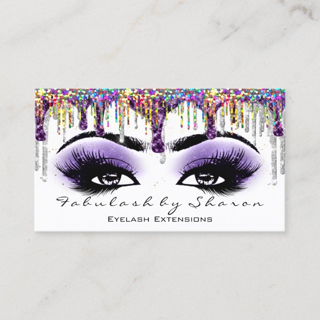 Makeup Artist Brow Eyelash Grey Purple Holograph Business Card (Front)