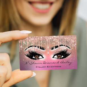 Makeup Artist Brown Eyelash Rose Gold ombre drips Business Card