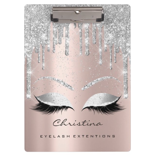 Makeup Artist Browns Lashes Spark Confetti Grey Clipboard (Front)