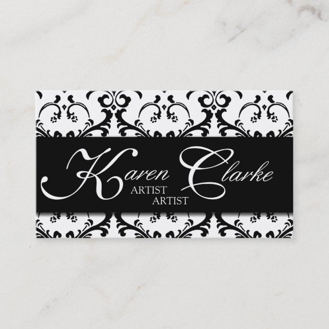 Makeup Artist Business Card Damask Black (Front)