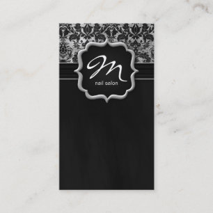 Makeup Artist Business Card Damask Silver Black