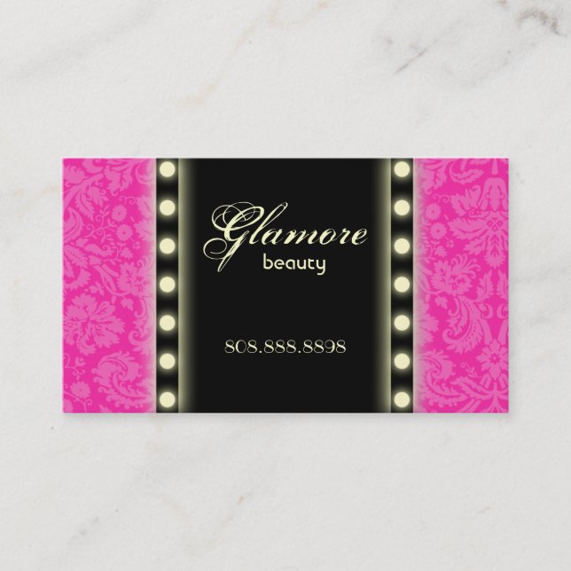 Makeup Artist Business Card Lights Pink Black (Front)