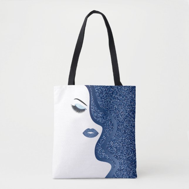 Makeup artist business card with glitter effect tote bag (Front)