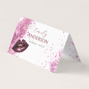 makeup artist business card with lips and glitter