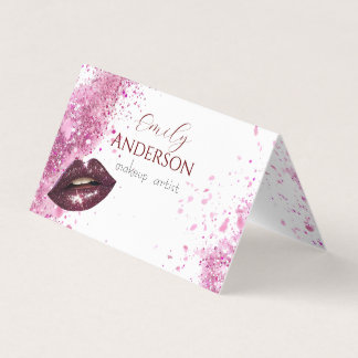 makeup artist business card with lips and glitter