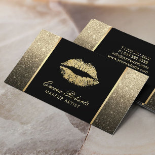 Makeup Artist Chic Lips Modern Black & Gold Ombre Business Card