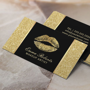 Makeup Artist Chic Lips Modern Gold Glitter Business Card